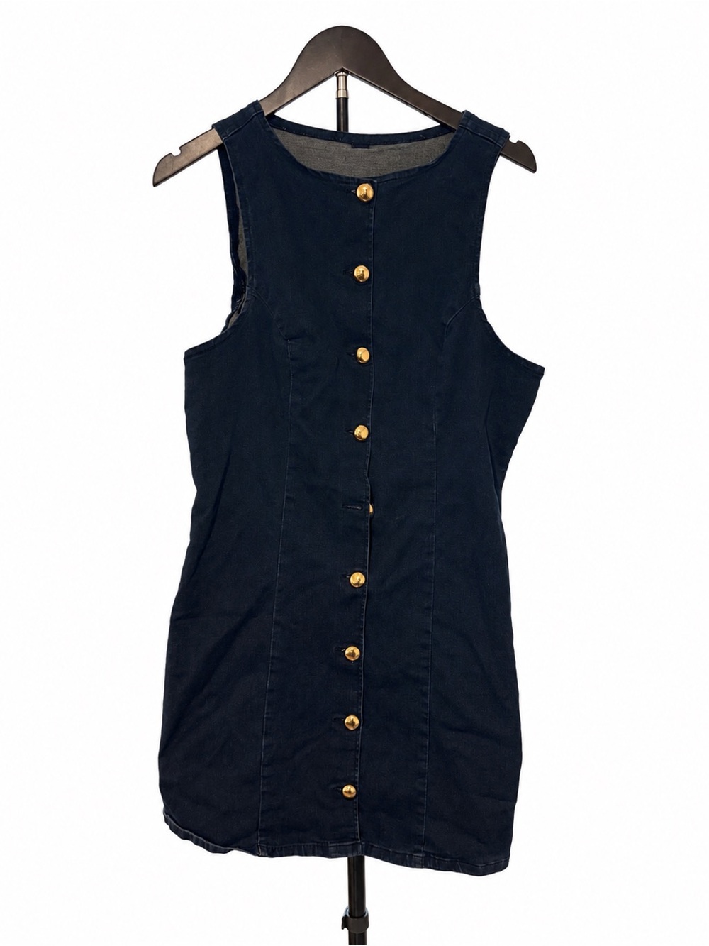 Poeselle XL Dark Wash Denim Gold Button Mini Dress